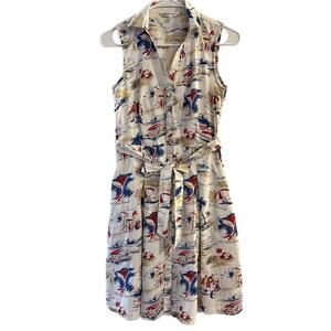 Brooks Brothers Sleeveless Belted Button Up Pleated Shirt Dress Coastal Size 2